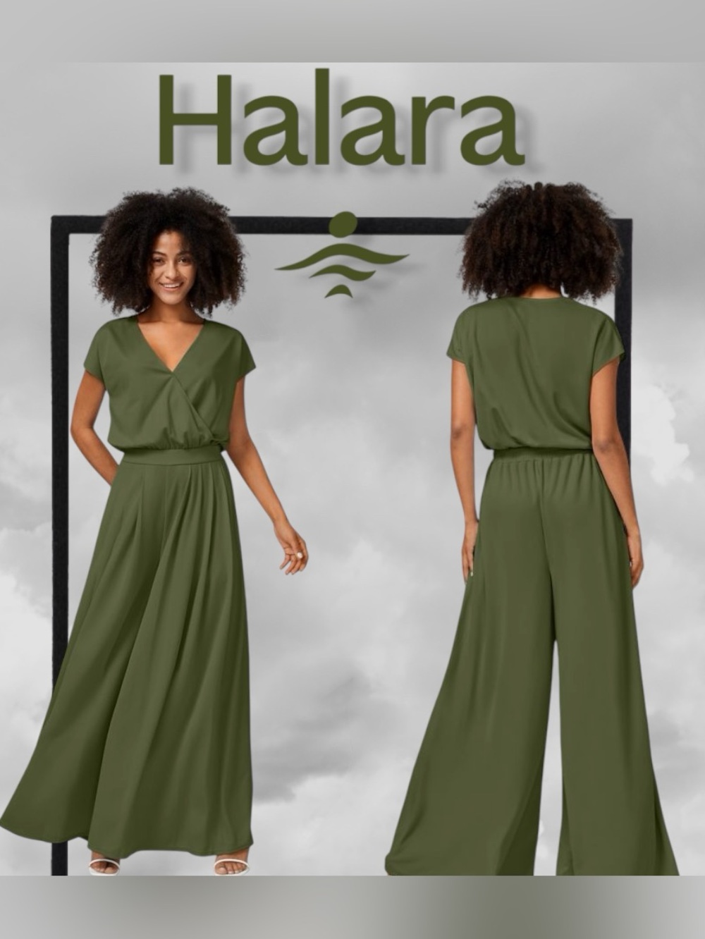 Halara V Neck Short Sleeve Side Pocket Wide Leg Flowy Waffle Jumpsuit